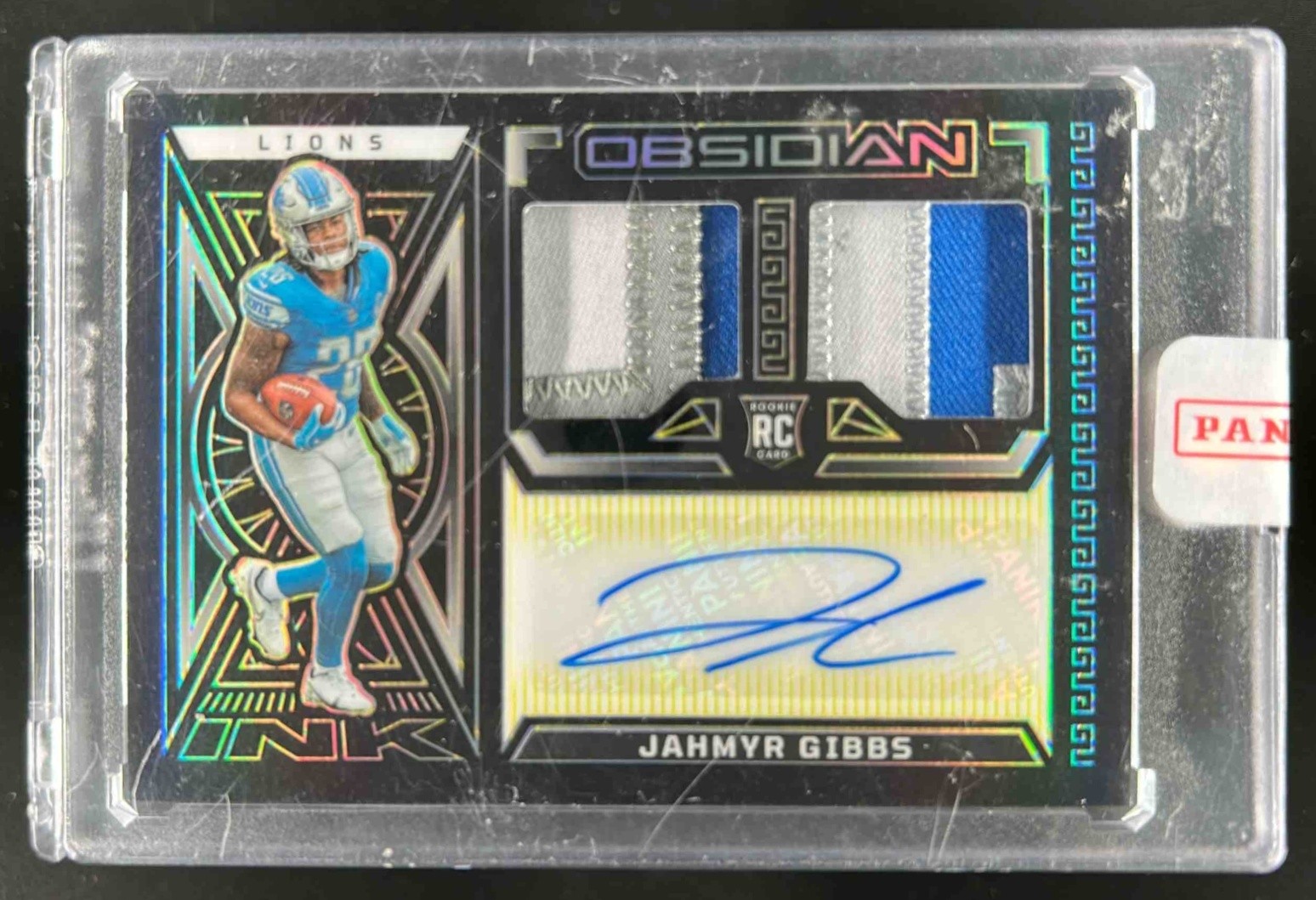 Jahmyr Gibbs Panini Obsidian Rookie Jersey Ink #RJIJGI Electric Etch Yellow