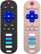 2 pcsTV Remote Shape Toys,BPA-Free, Freezer Safe,for 3-18 Months