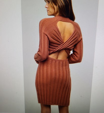 Doe & Rae Sweater Dress Long Sleeve Mock Neck Length Women’s Medium Rust