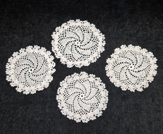 4 Vintage SET Hand Crocheted Lace Coasters Doily 3 1/2" Ecru Cottagecore 1940s