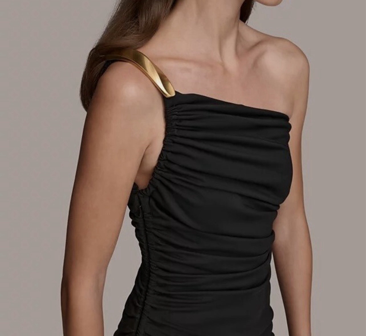 Donna Karan New York Women's Black Lined Asymmetrical Ruched Midi Dress Size 4