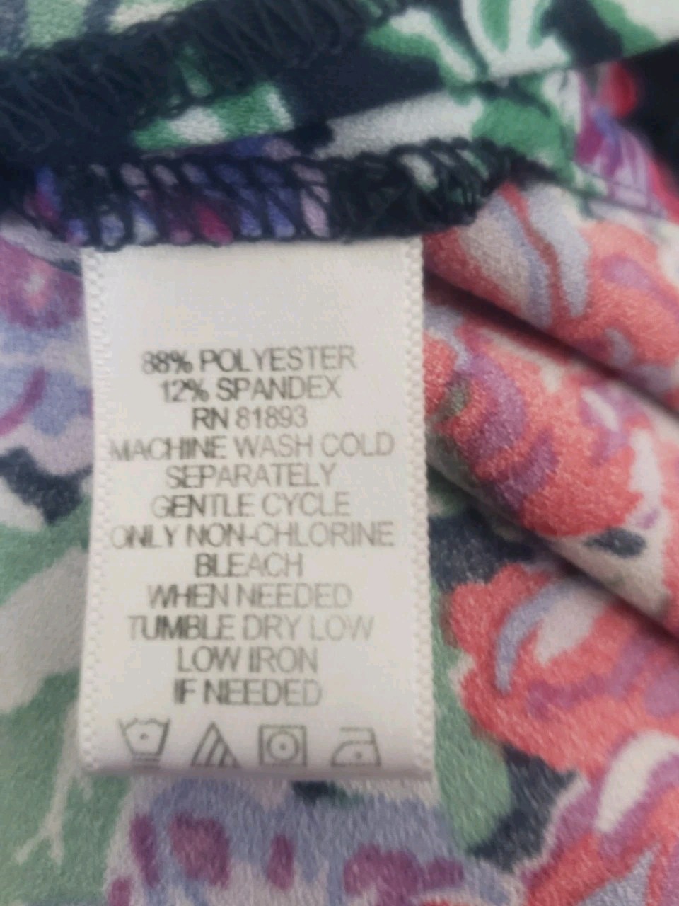 D&C Top Womens Size XL Floral Long Sleeve Button Up Navy Pink Purple Green 