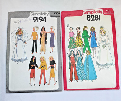1970's Simplicity Patterns 9194 & 8281 for 11 1/2'' & 12 1/2'' Barbie Dolls-UNCUT
