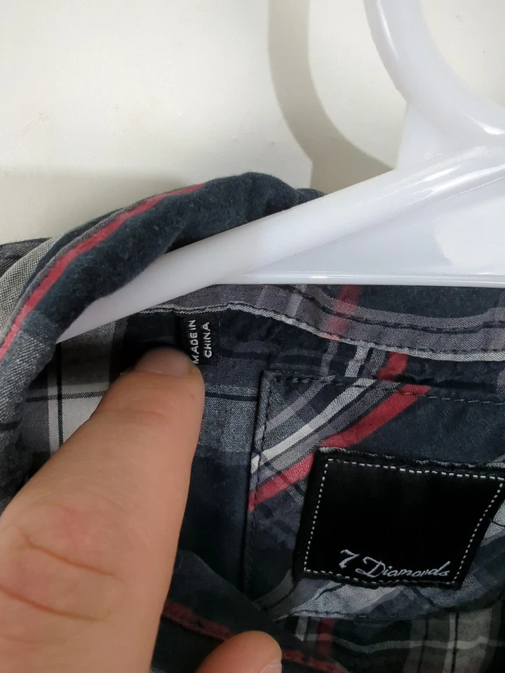 Camisa Occidental 7 Diamantes Para Hombres XL Perla A Presión Manga Larga Negra Bordada a Cuadros Foto 3 de 4