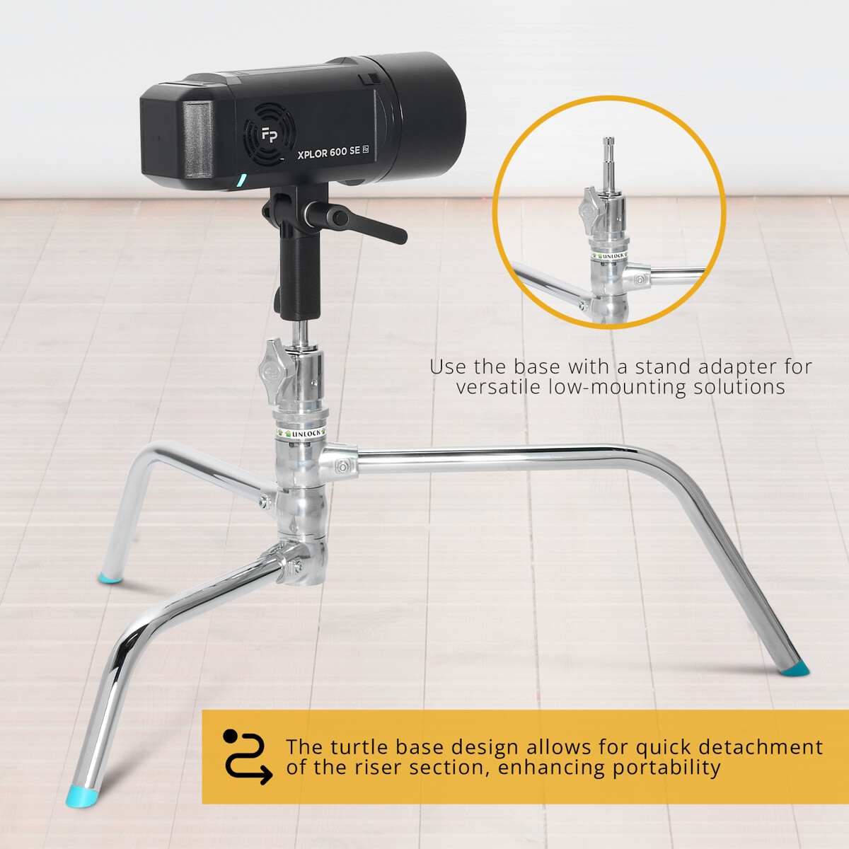 Flashpoint 20" Quick Release Turtle Base C-Stand Kit, Grip Head  Arm (Chrome)