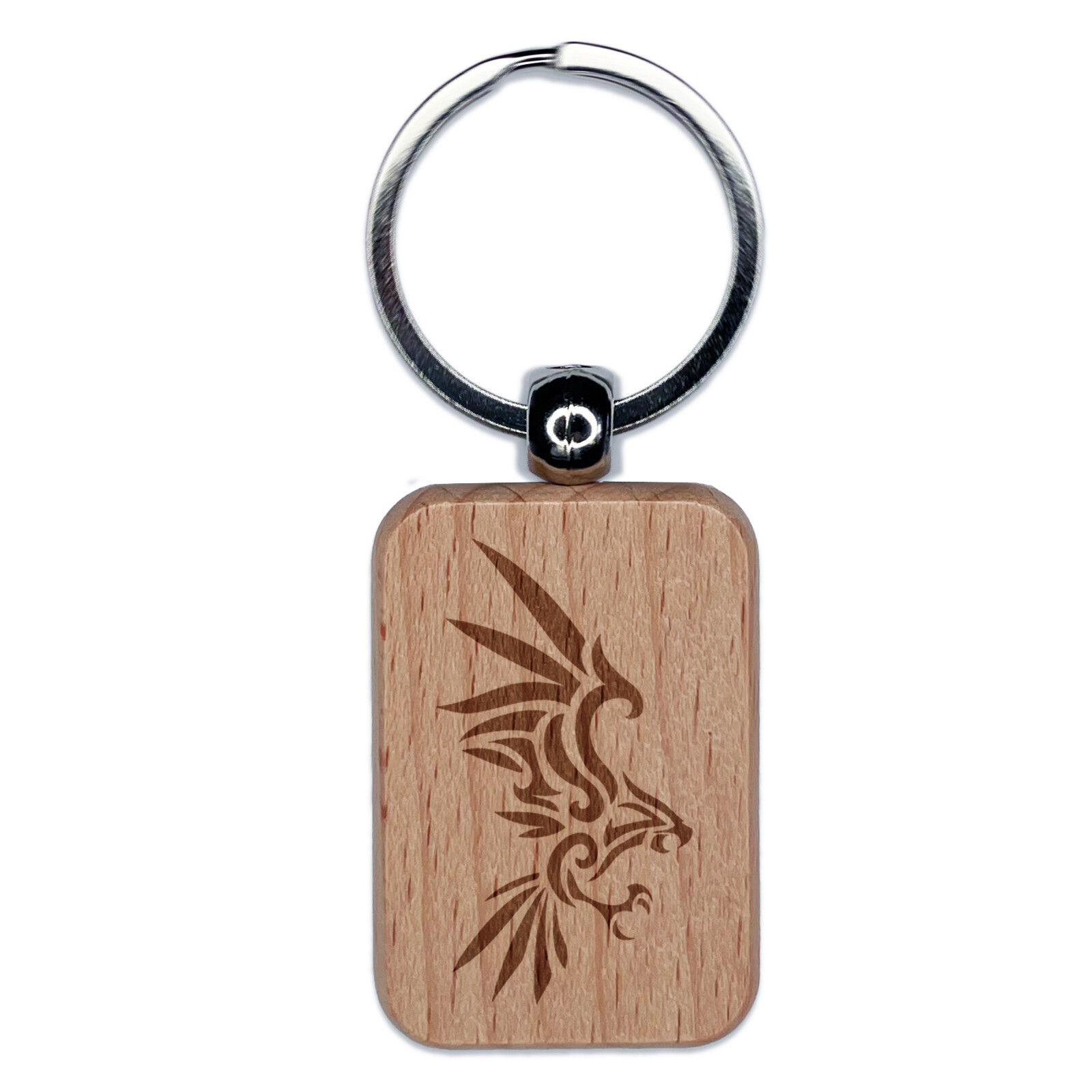 Tribal Eagle Hawk Engraved Wood Rectangle Keychain Tag Charm