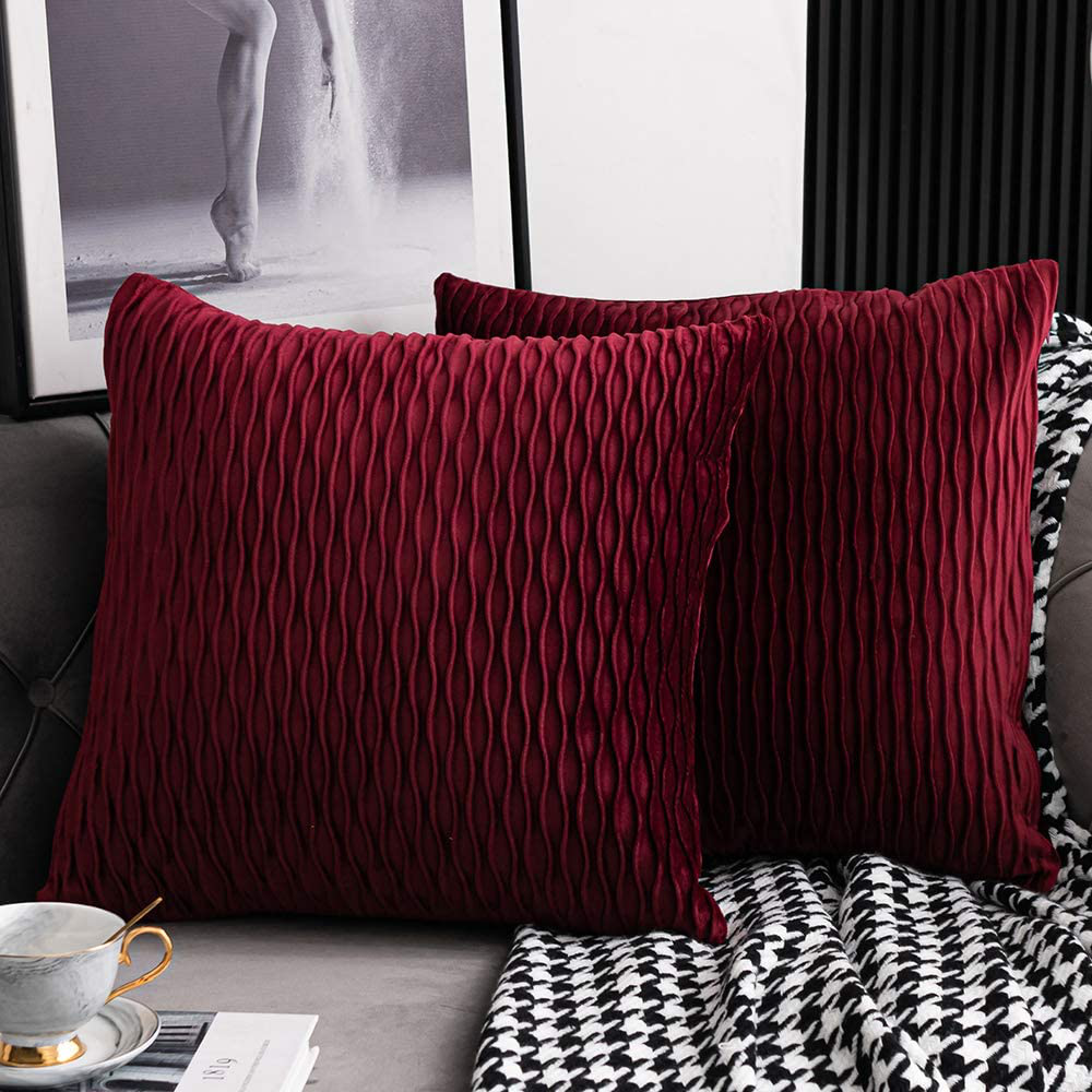 DEZENE Burgundy Red Throw Pillow Covers 2 Pack Inch Original Striped Velvet Squ 313095681635 eBay