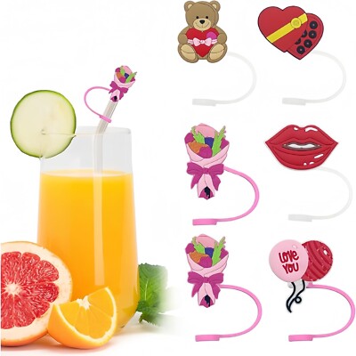 Valentine's Day LOVE Themed Reusable Food Grade Silicone Straw Caps Stanley