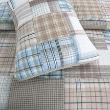 NEW COZY COUNTRY BROWN GREY AQUA BLUE TAN PLAID PATCHWORK LODGE QUILT SET