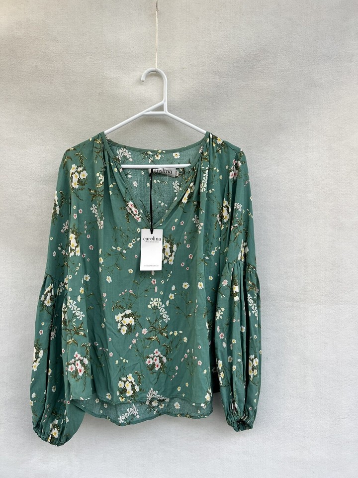 🌟 BRAND NEW CAROLINA green Floral Boho Top tee Shirt Blouse Xs S 8 10