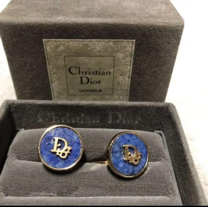 Christian Dior Cufflinks Set Lapis Lazuli Logo Gold Plated GP