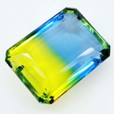 Emerald Shape Loose Gemstone Certified 107.80 Ct Tourmaline Bi-Color JP280