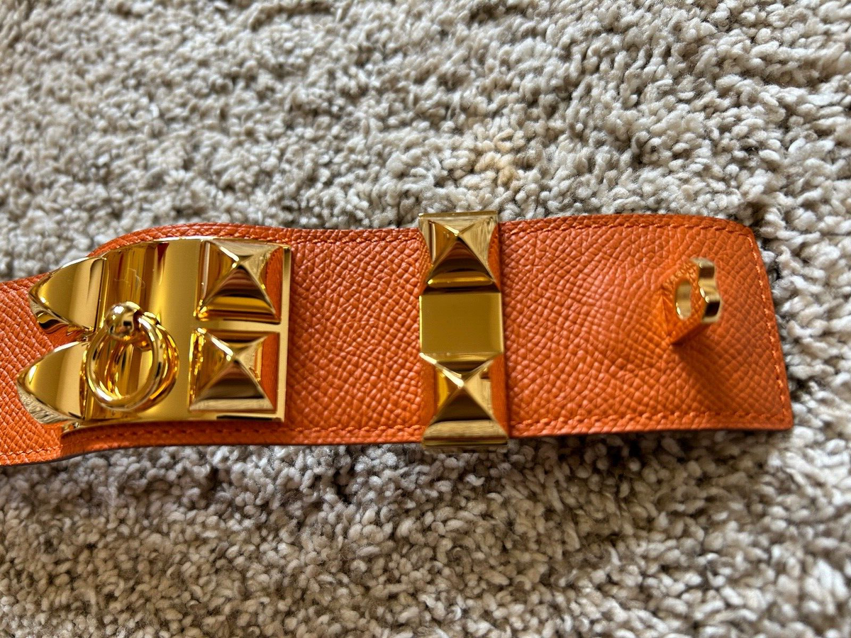 Hermes CDC Collier de Chien Leather Bracelet Gold Hardware Orange