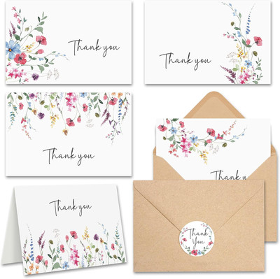 Floral Thank You Cards with Envelopes (Bulk 20-4X6) - Thank You Notes with Envel