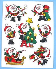 VINTAGE HALLMARK CHRISTMAS SANTA'S 7 STICKERS 1 SHEET LIGHTS PRESENTS BELL SOCK