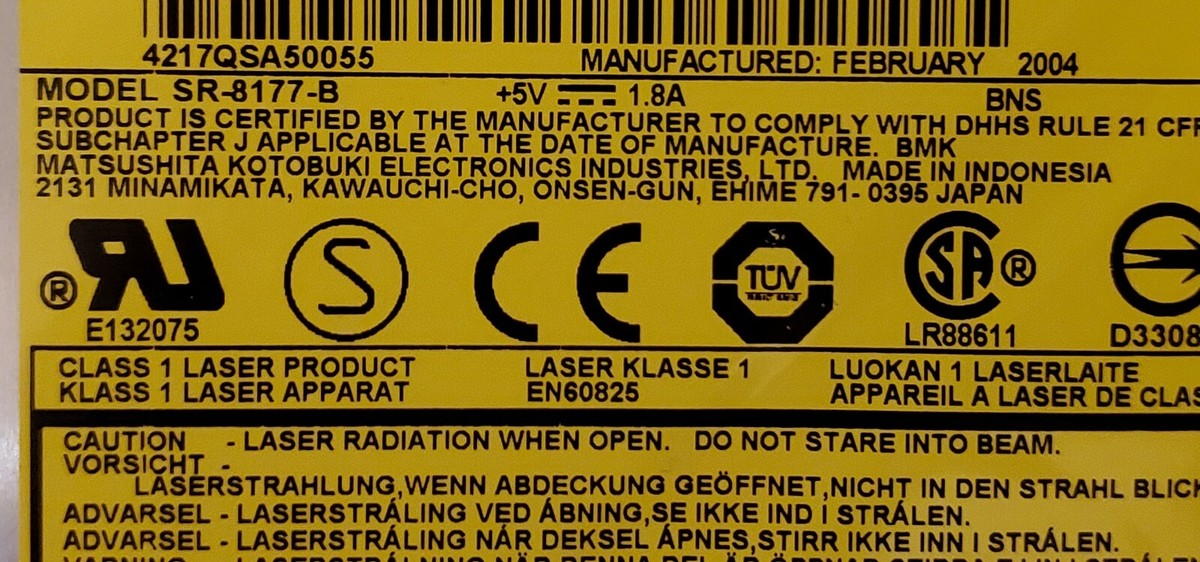 DVD Drive Class 1 Laser Product Model No. SR-8177-B | eBay