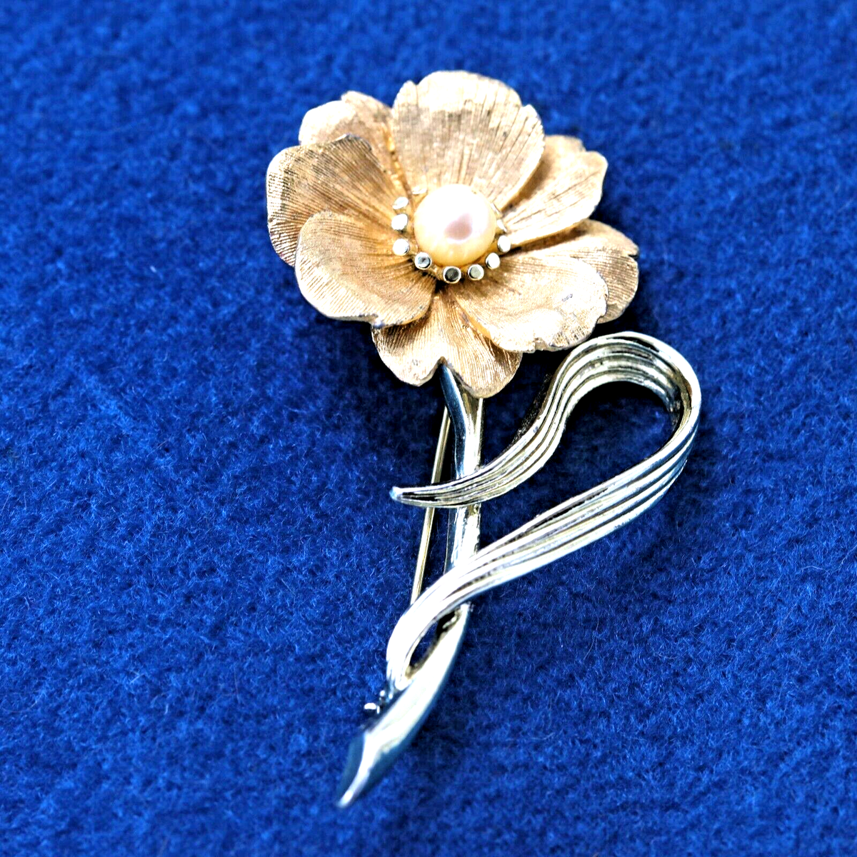 Rare vintage signed Marcel Boucher gold & silver rose w/pearl