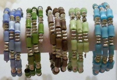Bracelet Mix Cat's Eye Glass Steel Memory Wire Plastic Mixed Colors 7  Pack Of 5