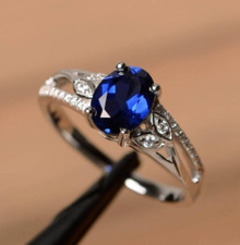 925 Silver Plated Unique Ring For Valentine Gift 1.95 Ct Simulated Sapphire Ring