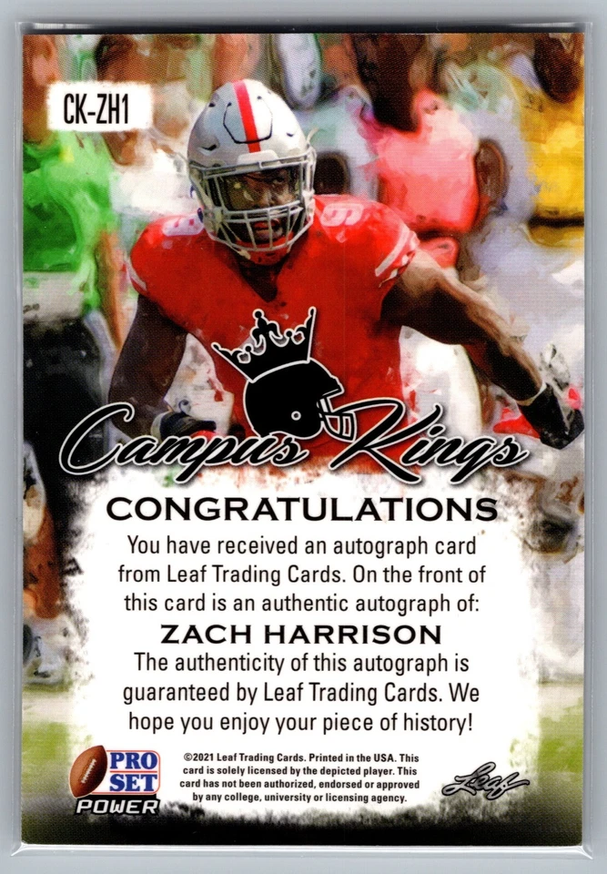 Zach Harrison 2021 Leaf Pro Set Power Platinum Spectrum Foil /99 #CK-ZH1 Auto - Image 2 of 2