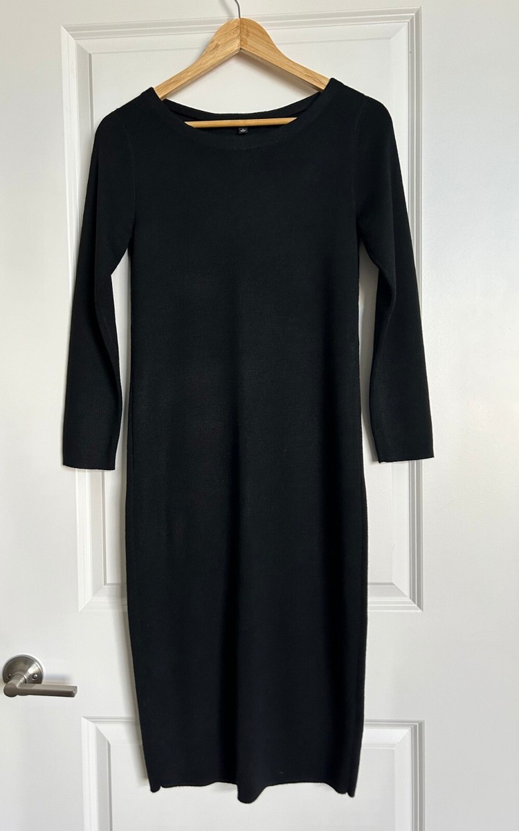Uniqlo Womens Dress Knit Column Long Sleeve Black Sweater Wiggle
