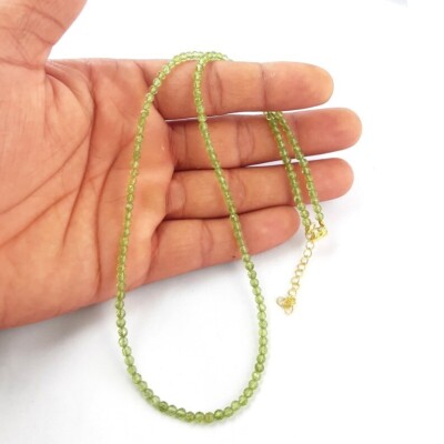 Natural Peridot Faceted Round Gemstone Beads Handmade Adjustable Necklaces 18''