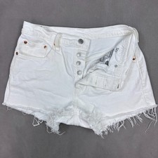 Levis 501 Cut Off Shorts Women 28 White Denim Jean Daisy Duke Cheeky Beach Fray