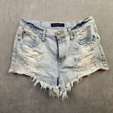 Aeropostale Distressed Denim Shorts Light Wash High Waisted Frayed Hem Size 4