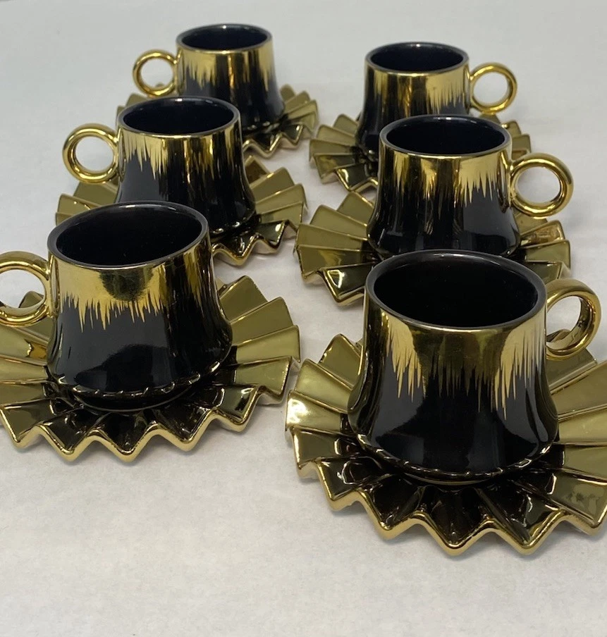 Juego de tazas de café espresso de porcelana dorada árabe 6 piezas 90 ml juego de regalo de café/té de cerámica Foto 2 de 4