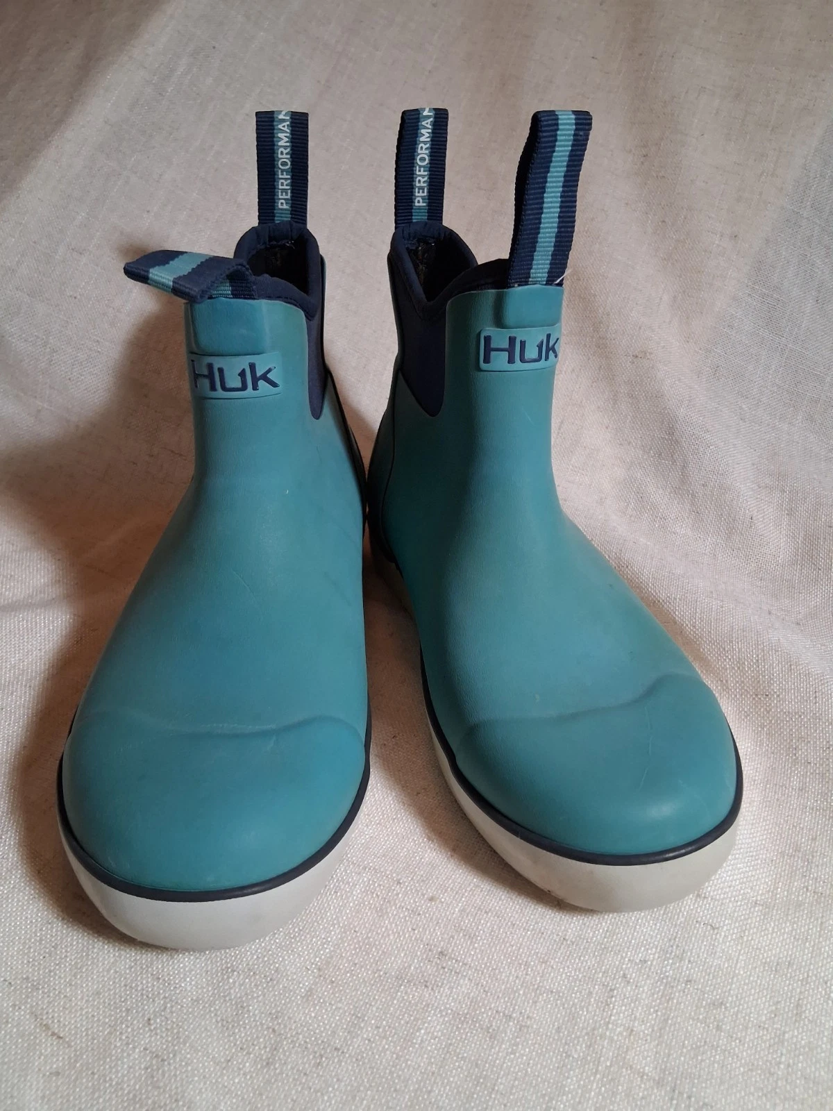 HUK Rogue Wave Water Boots US 6.5 Teal Aqua Blue Fishing Deck Slipon Non-Marking