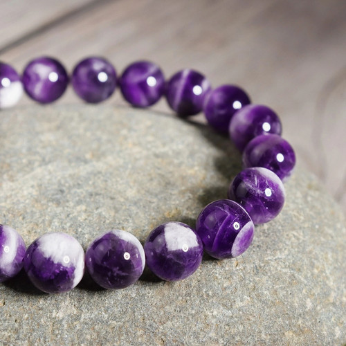 10MM Chevron Amethyst Beaded Bracelet Purple Crystal Gemstone Stretch Bracelet - Picture 5 of 5