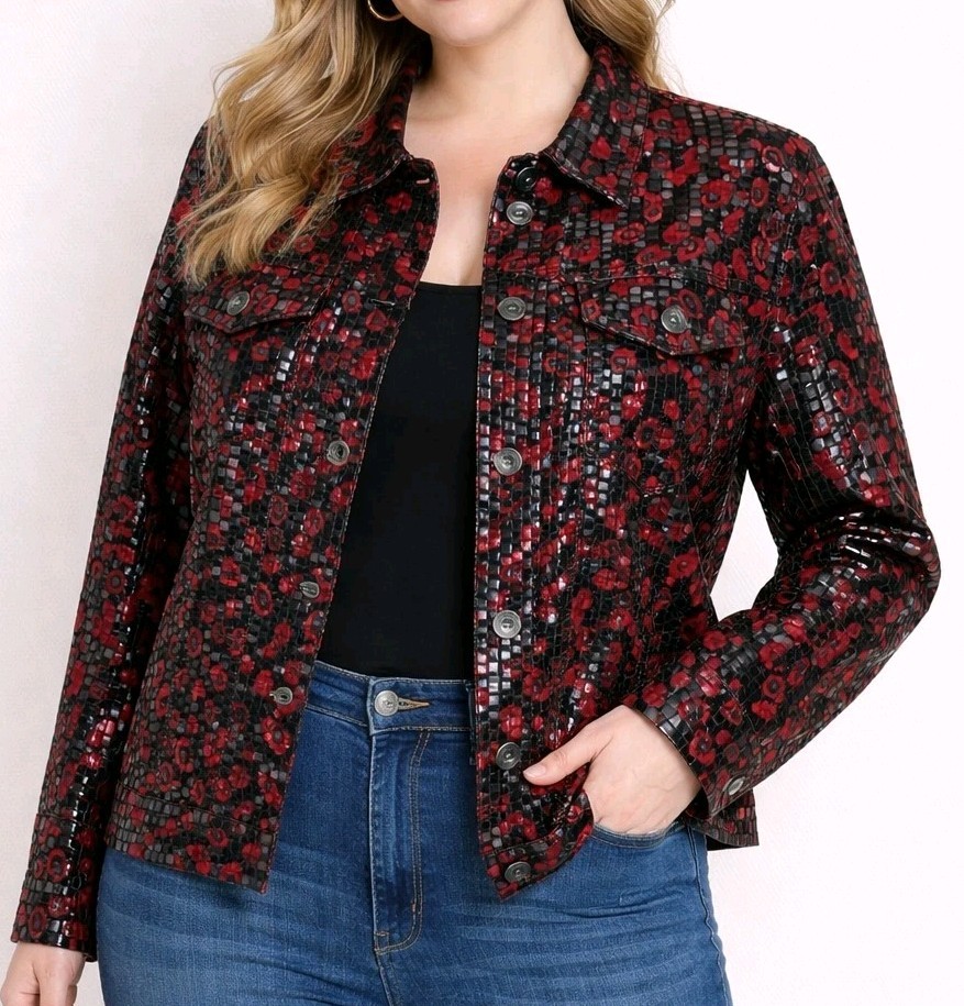 Ruby Rd Size 16 Red Black Statement Jacket Textur… - image 3