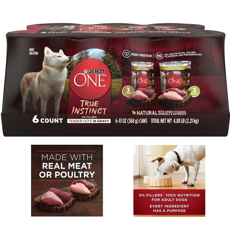 Purina ONE Wet Dog Food True Instinct Tender Cuts in Gravy 13 oz Cans Pack of 6