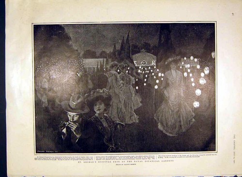 Original Old Antique Print Royal Botanical Gardens Hospital Fete Salmon 1902