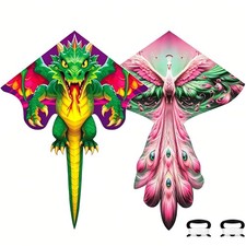 2 Pack Kites for Kids  Adults - Large 3D Green Dragon  Pink Phoenix Kite, E...