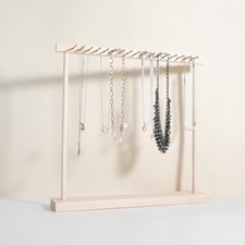 Large necklace hanger shelf with 17 copper bars, Wooden jewelry storage organ...