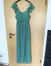 Maxikleid Damen Grün Chiffon V-Ausschnitt Fl...