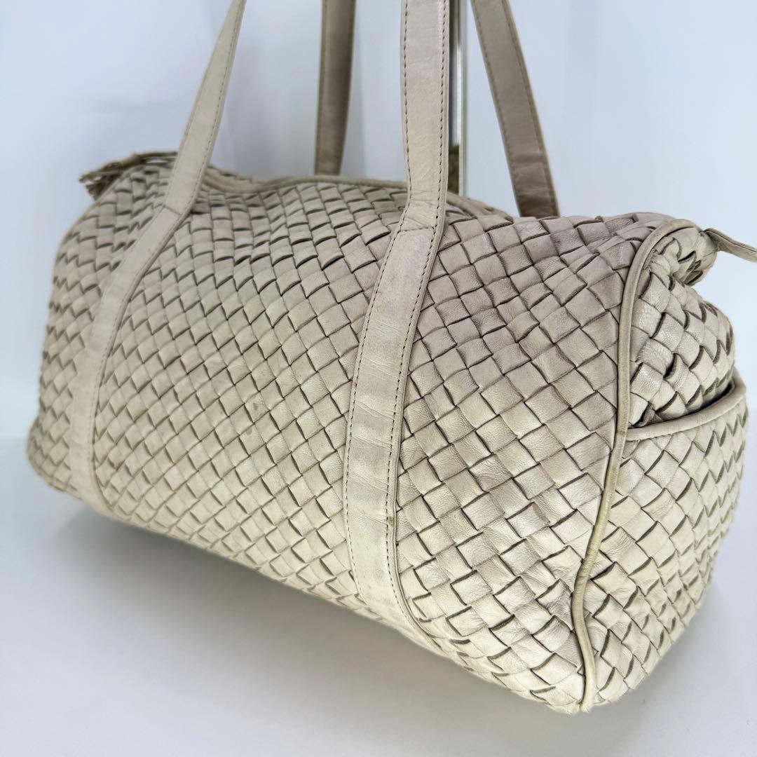 BOTTEGA VENETA Leather Handbag Beige Intrecciato Woven Tote Classic Authentic thumbnail 3