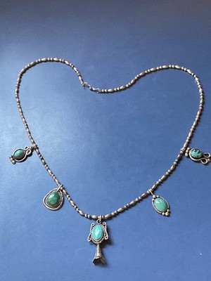 Vintage Sterling Native American Turquoise Pendant Necklace 