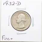 1932-D 25C Washington Silver Quarter Dollar in Fine+ Condition #6178
