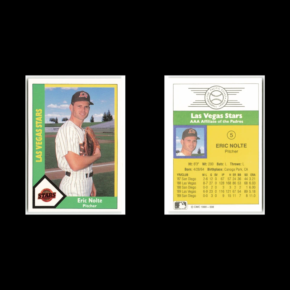 Eric Nolte #5 1990 CMC Pacific Leauge Las Vegas Stars Baseball Card MLB NM - Image 3 of 3