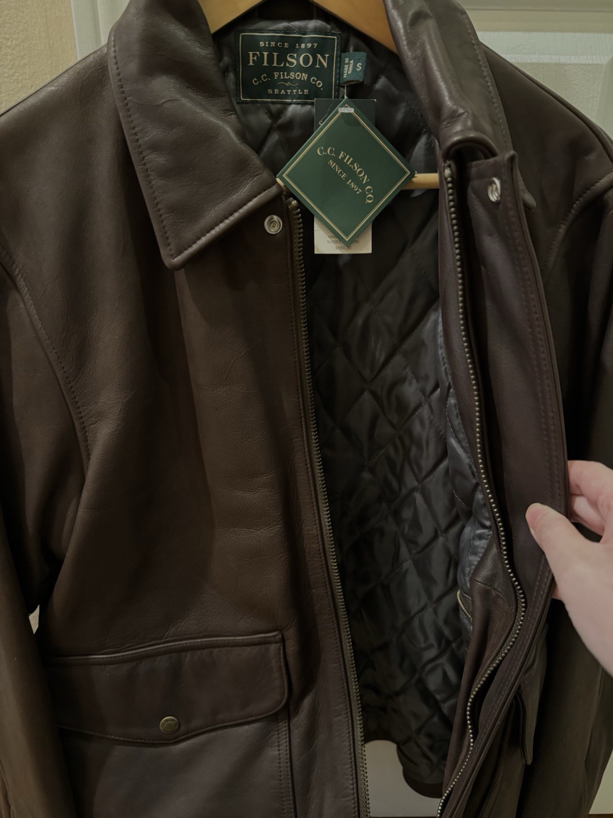 ✅ NEW NWT Rare FILSON Brown Leather Jacket Coat CC - Simple Classic Field Bomber image 4