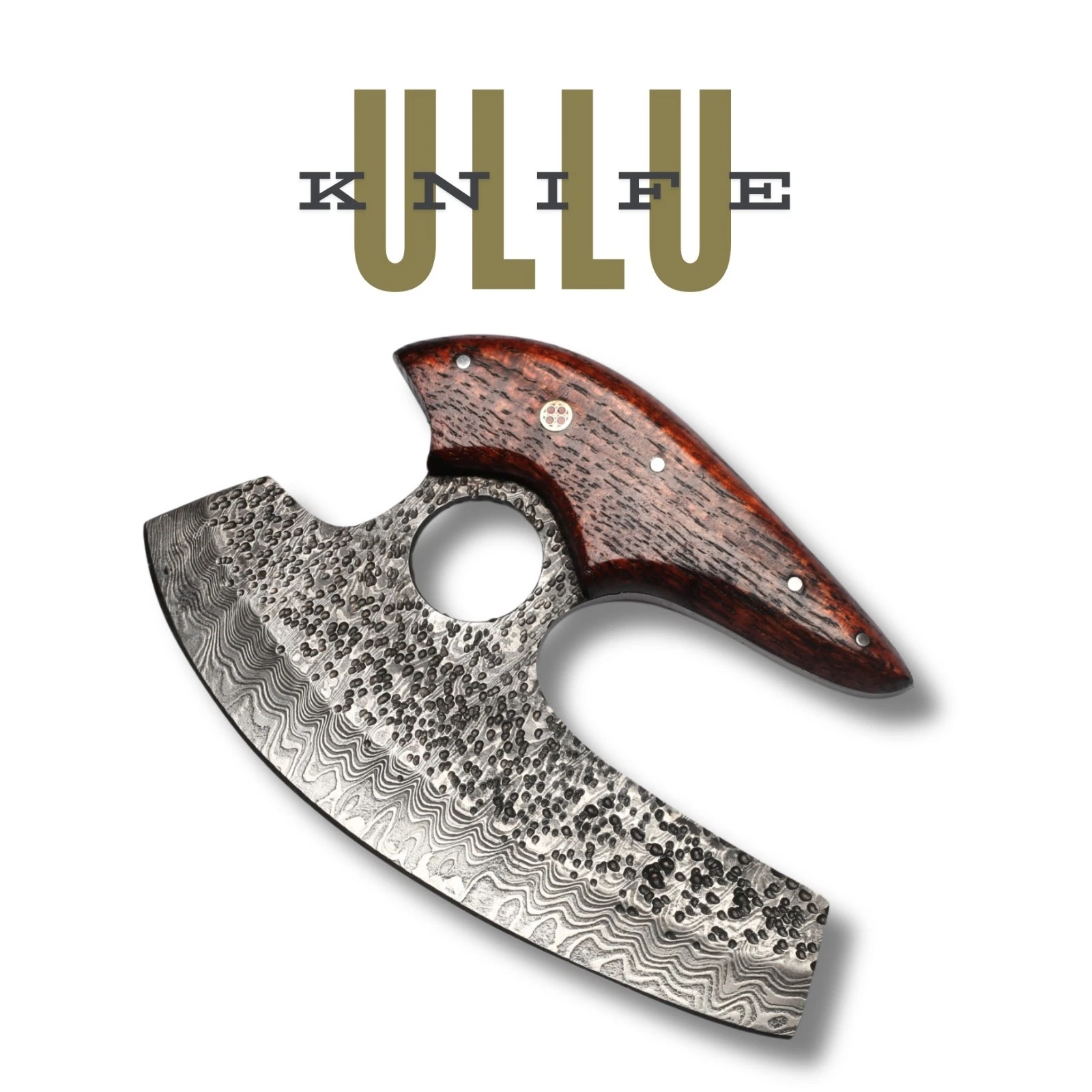 6.5" Damascus Steel Ulu Knife Red Padauk Handle Professional Herb Chopper Tool