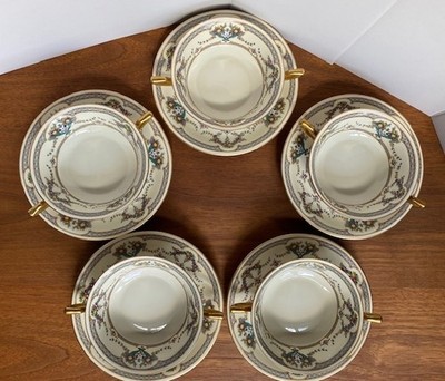 Rosenthal Ivory  Daphne  5 Place Settings Soup Bowls Plates Gold Handles Bavaria
