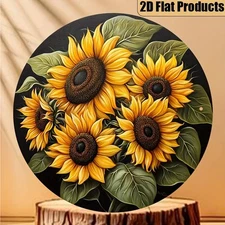2D Flat, 1pc Vintage Sunflower Metal Wall Decor - Large 7.87-Inch Round Hanging