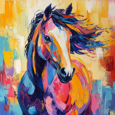 Buntes Pferd Hengst Pferd Kunst Luxus Leinwand Wand Bild Druck Wohndeko