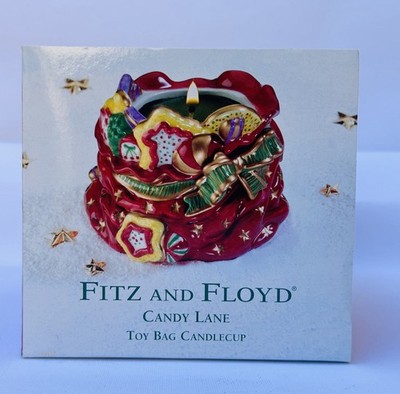 Vintage Fitz & Floyd Essentials Christmas Candy Lane Toybag Candle Cup NEW inBox