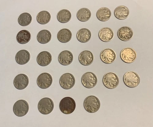 LOT OF 28 BUFFALO NICKELS NO DATES. GOOD BUFFALOS...GREAT FOR MAKING JEWELRY