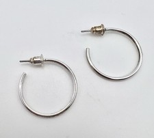 Hoop Earrings Silver Tone Classic Simple Pierced 1 Inch Boho Chic Vintage