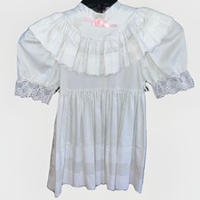 Mini World Inc Girls White Lace Dress Sz 6 Puff Sleeve Vintage Made In USA 6331